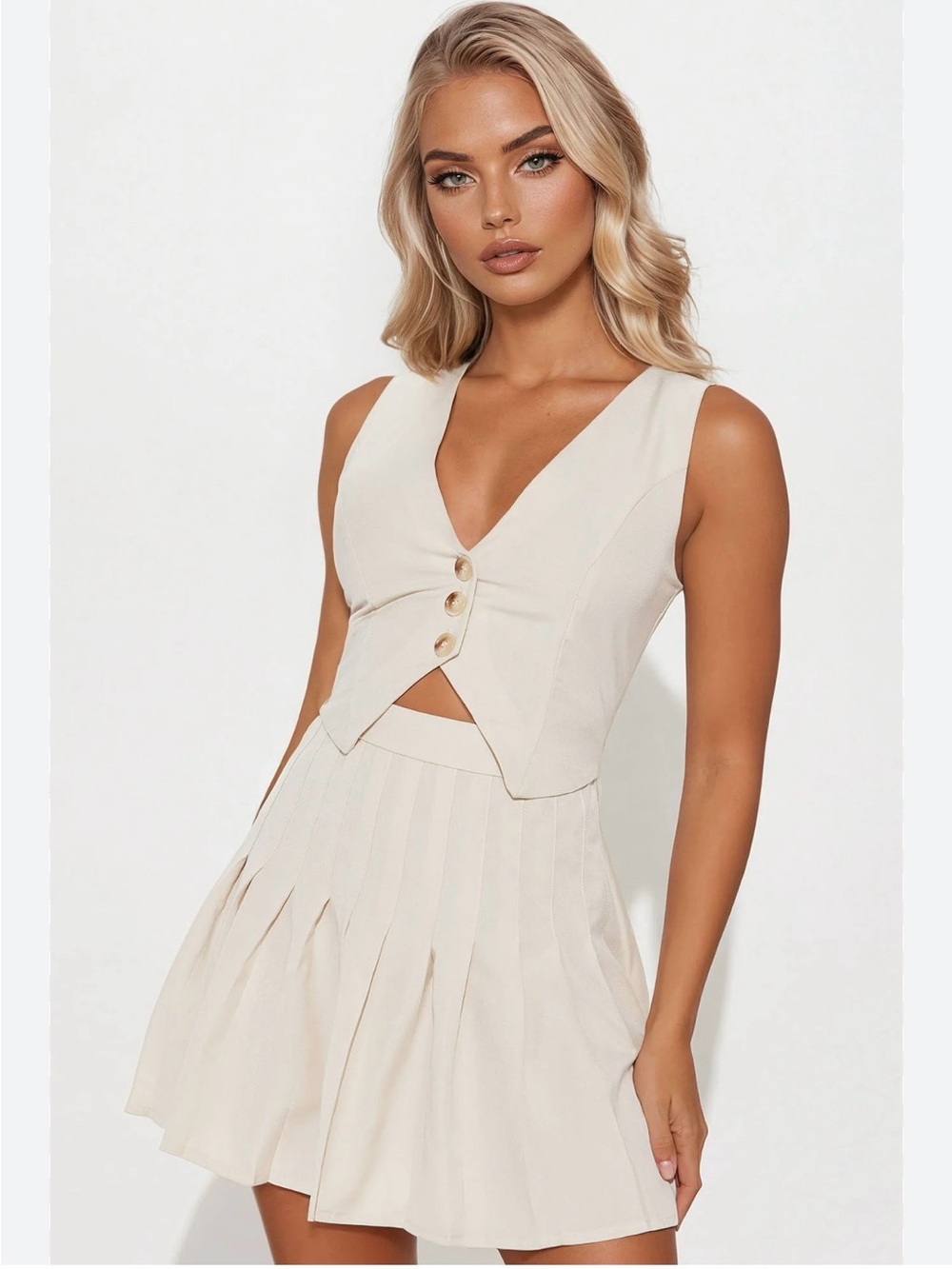 Fashion Nova Cream/Tan Two-Piece Set